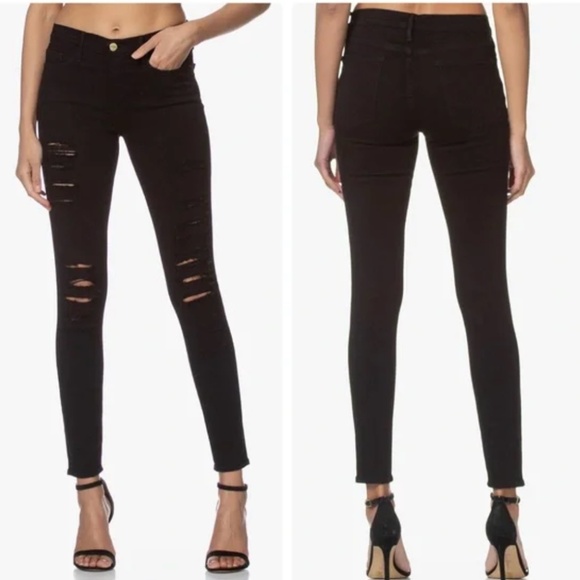 Frame Le Skinny de Jeanne Black Distressed Skinny - Size 29 - Picture 1 of 1